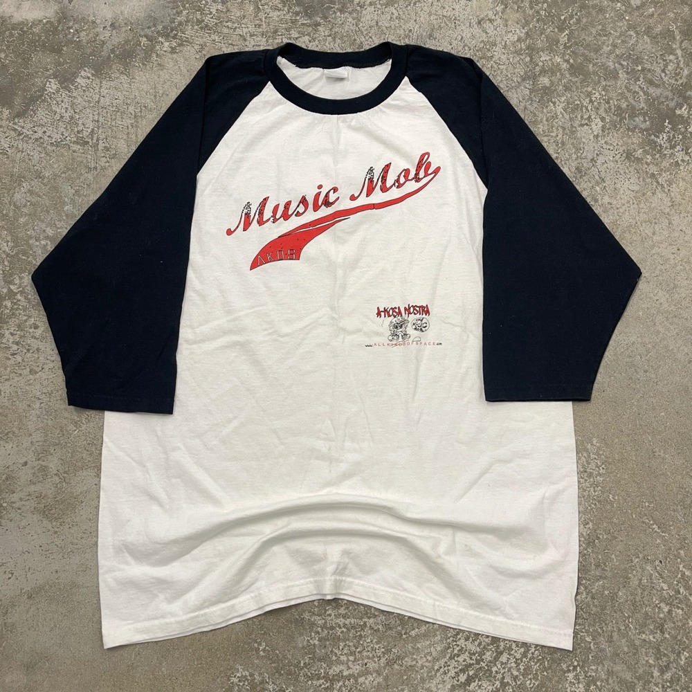 Vintage Anvil Music Mob A Kosa Nostra Raglan Baseball Tee White Navy XL
